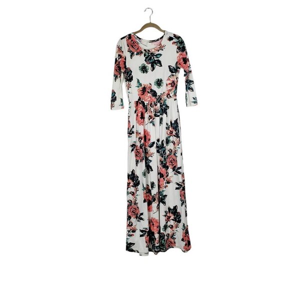 Jessakae Classic Rose Maxi Dress Modest Pockets Ivory Pink Floral Size Small - Picture 2 of 10